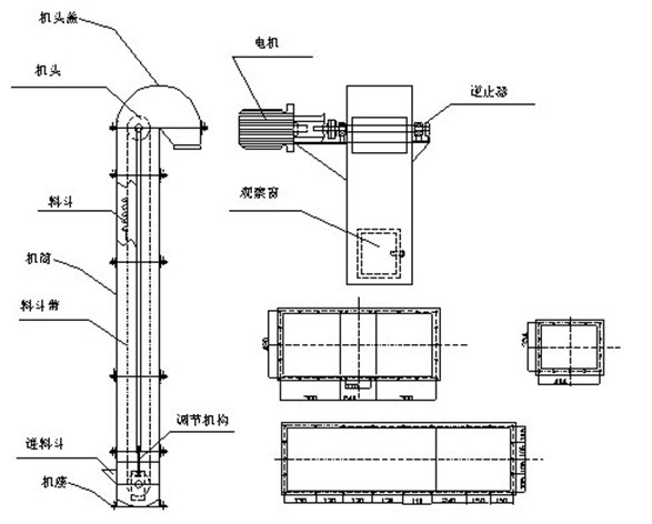 鋼絲膠帶斗式提升機(jī)圖紙